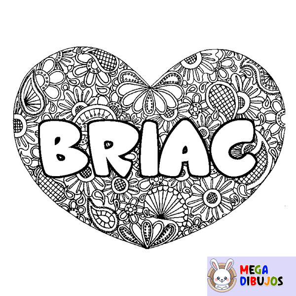 Coloraci&oacute;n del nombre BRIAC - decorado mandala de coraz&oacute;n