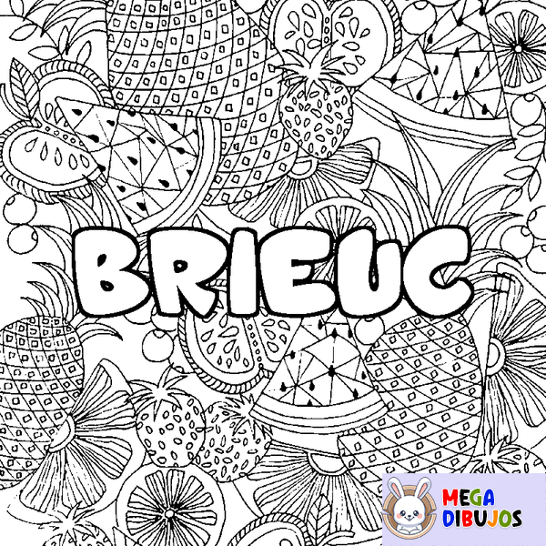 Coloraci&oacute;n del nombre BRIEUC - decorado mandala de frutas