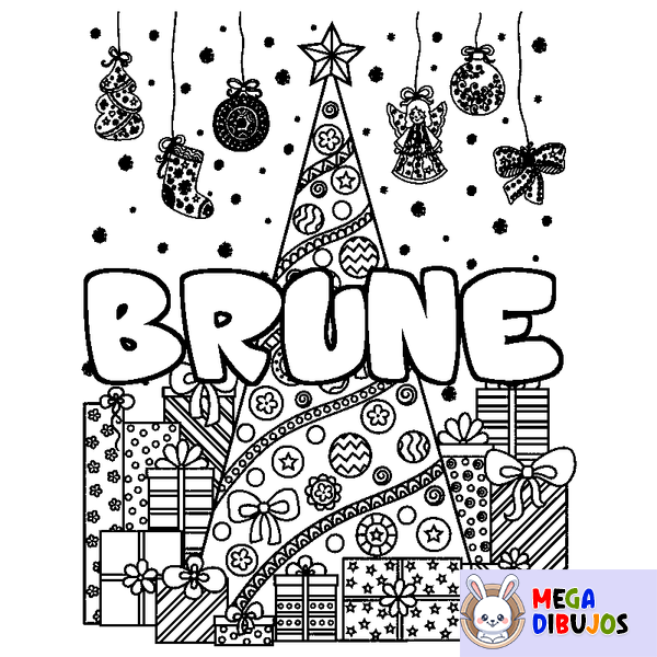 Coloraci&oacute;n del nombre BRUNE - decorado &aacute;rbol de Navidad y regalos