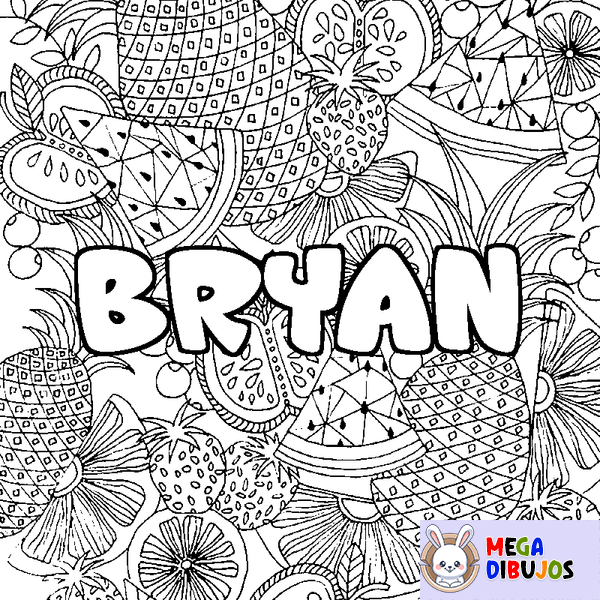 Coloraci&oacute;n del nombre BRYAN - decorado mandala de frutas