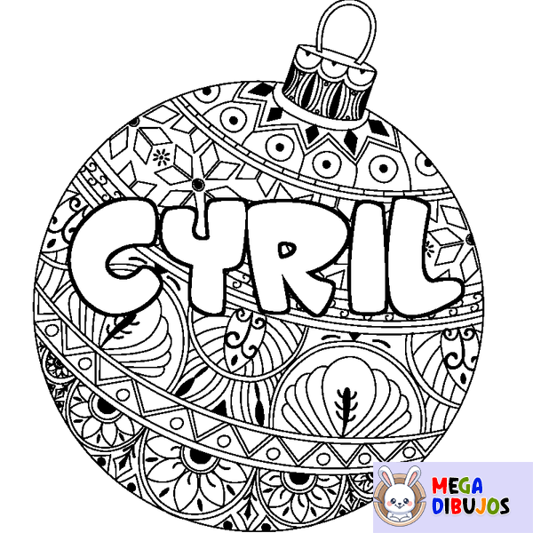 Coloraci&oacute;n del nombre CYRIL - decorado bola de Navidad