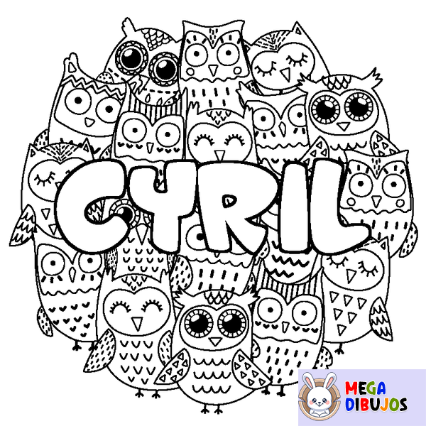 Coloraci&oacute;n del nombre CYRIL - decorado b&uacute;hos