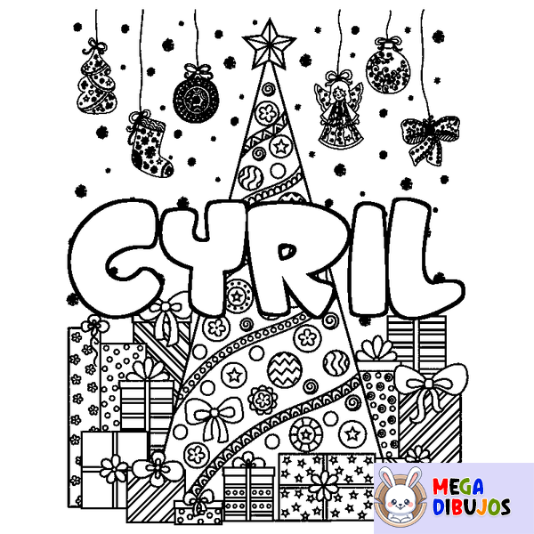 Coloraci&oacute;n del nombre CYRIL - decorado &aacute;rbol de Navidad y regalos