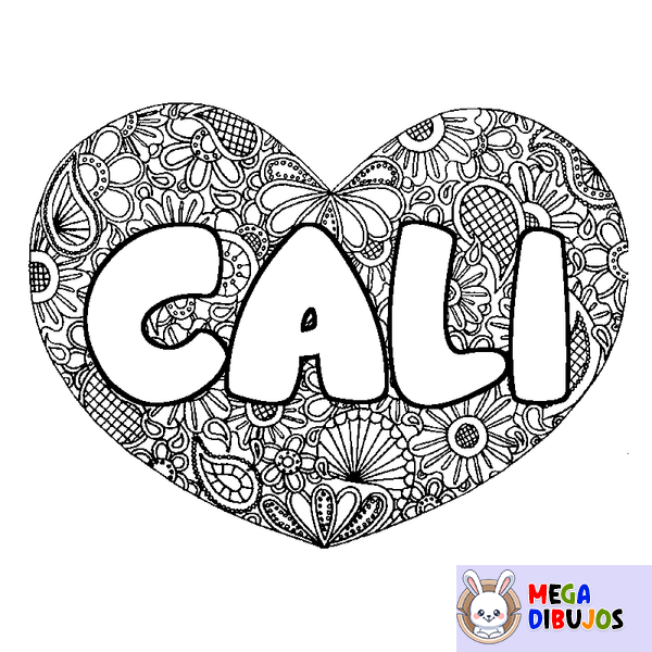 Coloraci&oacute;n del nombre CALI - decorado mandala de coraz&oacute;n