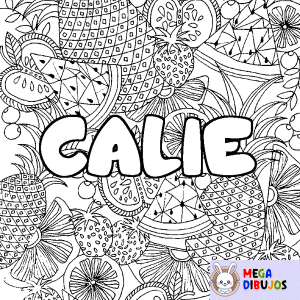 Coloraci&oacute;n del nombre CALIE - decorado mandala de frutas