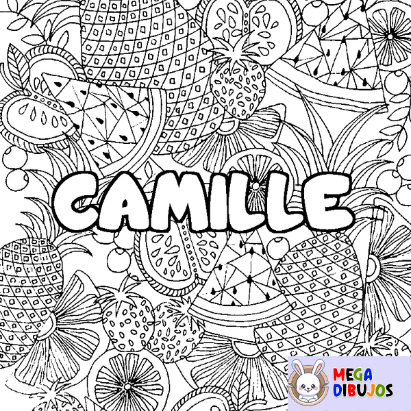 Coloraci&oacute;n del nombre CAMILLE - decorado mandala de frutas