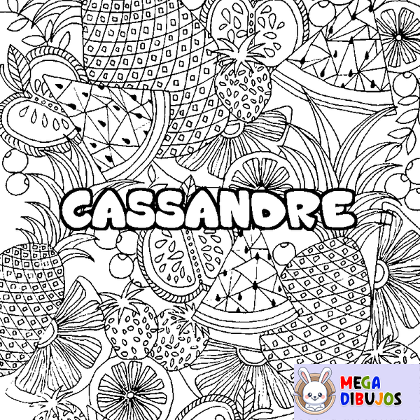 Coloraci&oacute;n del nombre CASSANDRE - decorado mandala de frutas