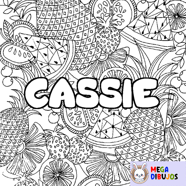 Coloraci&oacute;n del nombre CASSIE - decorado mandala de frutas