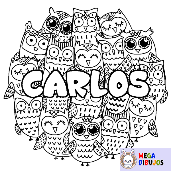 Coloraci&oacute;n del nombre CARLOS - decorado b&uacute;hos