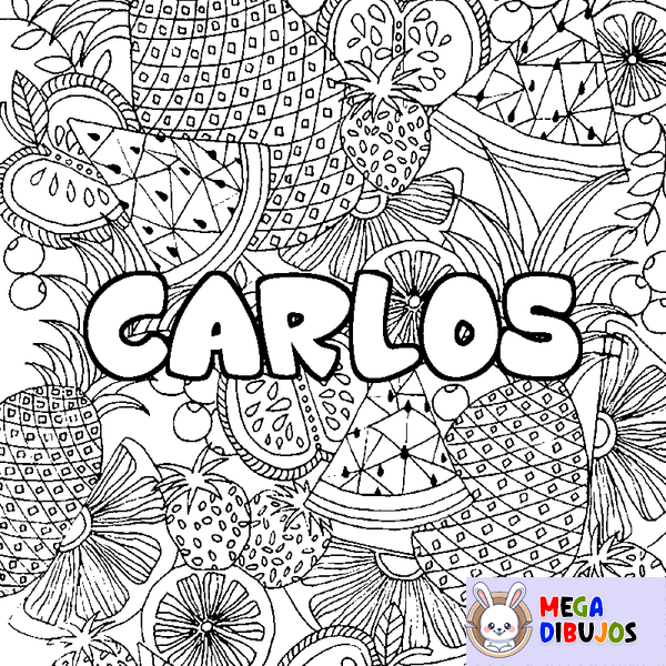 Coloraci&oacute;n del nombre CARLOS - decorado mandala de frutas