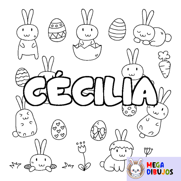 Coloraci&oacute;n del nombre C&Eacute;CILIA - decorado Pascua
