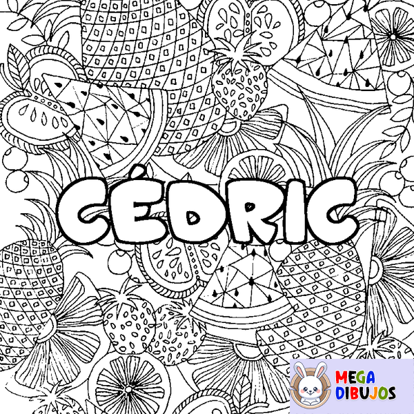 Coloraci&oacute;n del nombre C&Eacute;DRIC - decorado mandala de frutas