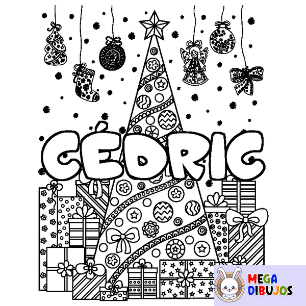 Coloraci&oacute;n del nombre C&Eacute;DRIC - decorado &aacute;rbol de Navidad y regalos