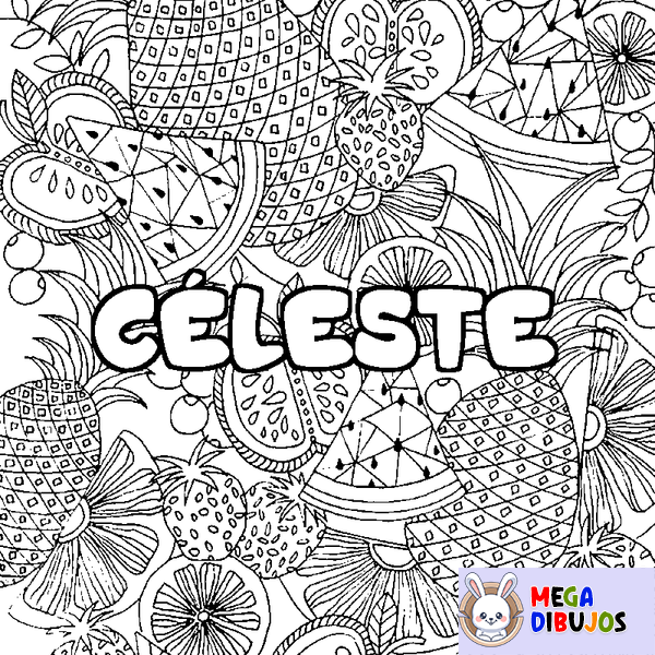 Coloraci&oacute;n del nombre C&Eacute;LESTE - decorado mandala de frutas