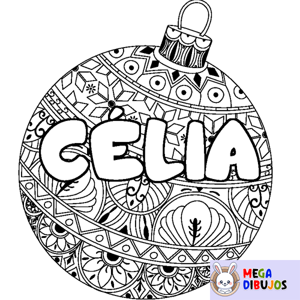 Coloraci&oacute;n del nombre C&Eacute;LIA - decorado bola de Navidad
