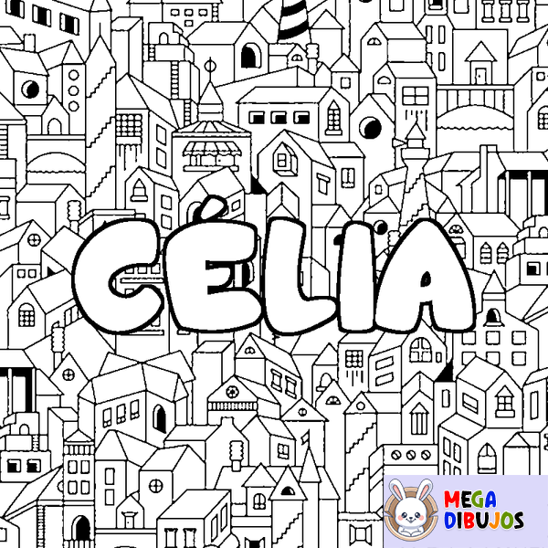 Coloraci&oacute;n del nombre C&Eacute;LIA - decorado ciudad