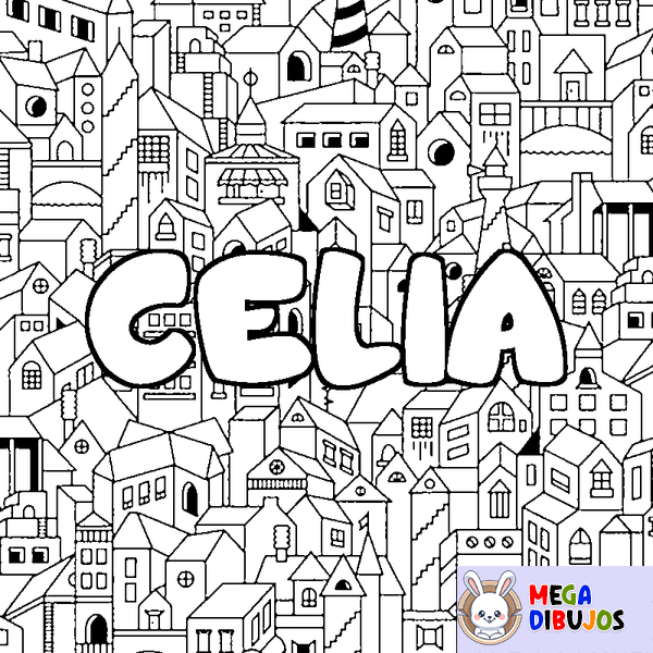 Coloraci&oacute;n del nombre CELIA - decorado ciudad