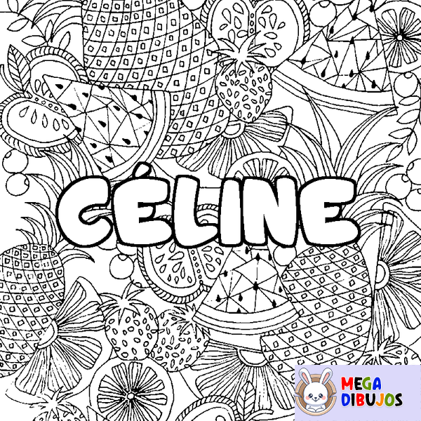 Coloraci&oacute;n del nombre C&Eacute;LINE - decorado mandala de frutas