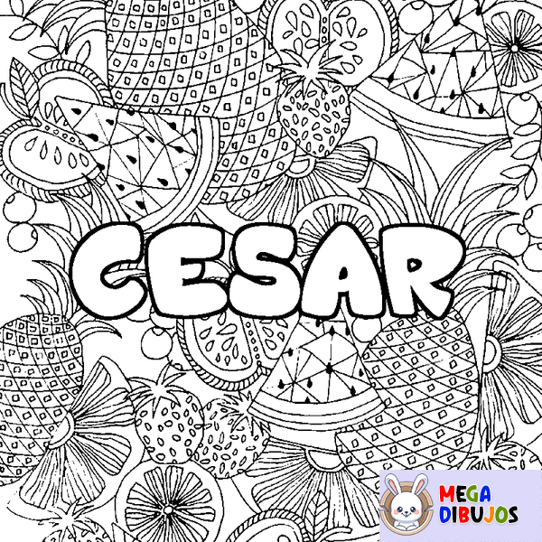 Coloraci&oacute;n del nombre CESAR - decorado mandala de frutas