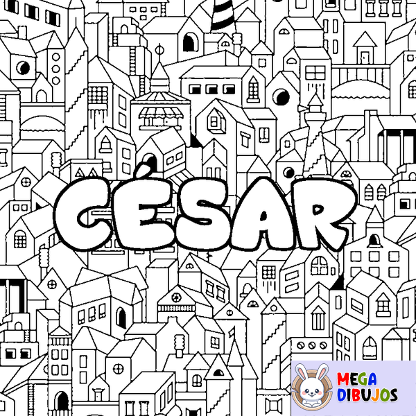Coloraci&oacute;n del nombre C&Eacute;SAR - decorado ciudad