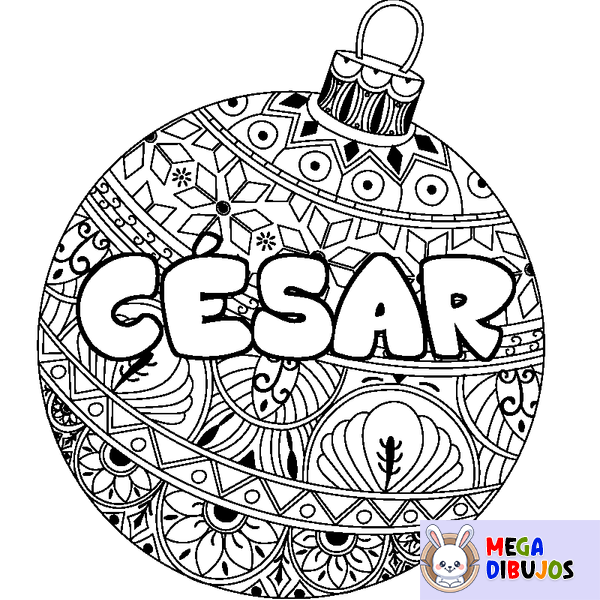 Coloraci&oacute;n del nombre C&Eacute;SAR - decorado bola de Navidad