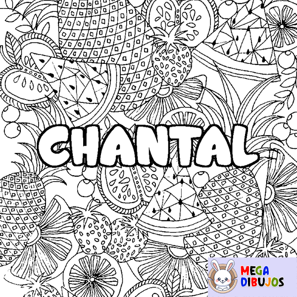 Coloraci&oacute;n del nombre CHANTAL - decorado mandala de frutas