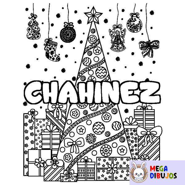 Coloraci&oacute;n del nombre CHAHINEZ - decorado &aacute;rbol de Navidad y regalos