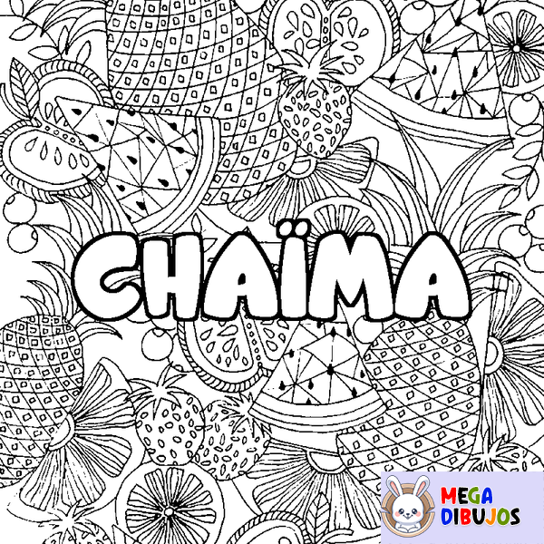Coloraci&oacute;n del nombre CHA&Iuml;MA - decorado mandala de frutas