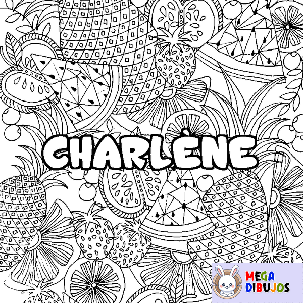 Coloraci&oacute;n del nombre CHARL&Egrave;NE - decorado mandala de frutas