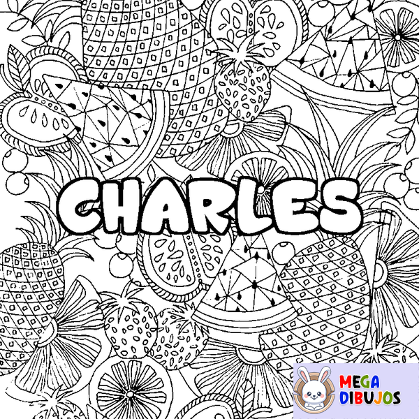 Coloraci&oacute;n del nombre CHARLES - decorado mandala de frutas