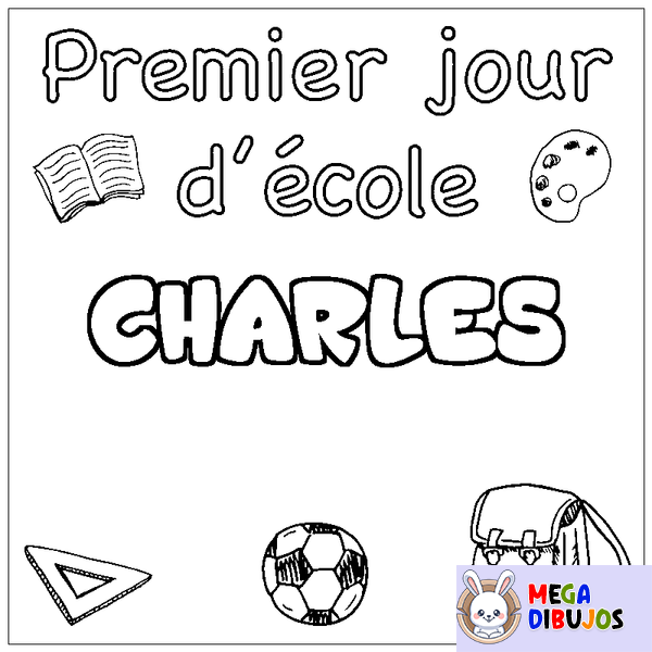 Coloraci&oacute;n del nombre CHARLES - decorado primer d&iacute;a de escuela