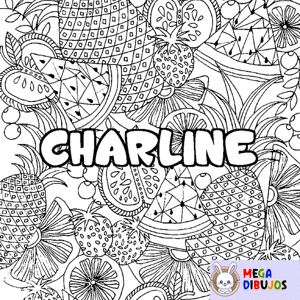 Coloraci&oacute;n del nombre CHARLINE - decorado mandala de frutas