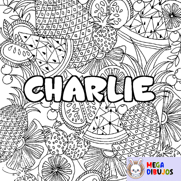 Coloraci&oacute;n del nombre CHARLIE - decorado mandala de frutas