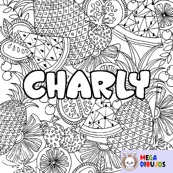 Coloraci&oacute;n del nombre CHARLY - decorado mandala de frutas