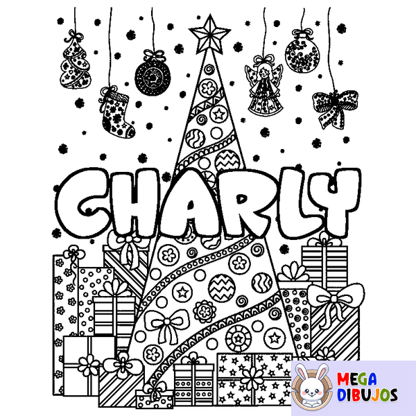 Coloraci&oacute;n del nombre CHARLY - decorado &aacute;rbol de Navidad y regalos