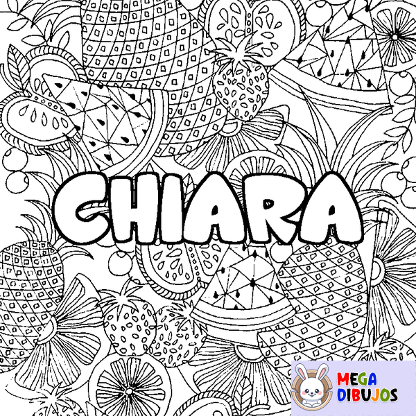 Coloraci&oacute;n del nombre CHIARA - decorado mandala de frutas