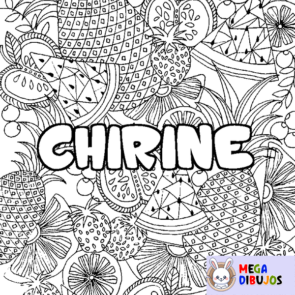 Coloraci&oacute;n del nombre CHIRINE - decorado mandala de frutas
