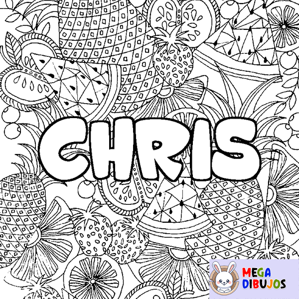 Coloraci&oacute;n del nombre CHRIS - decorado mandala de frutas