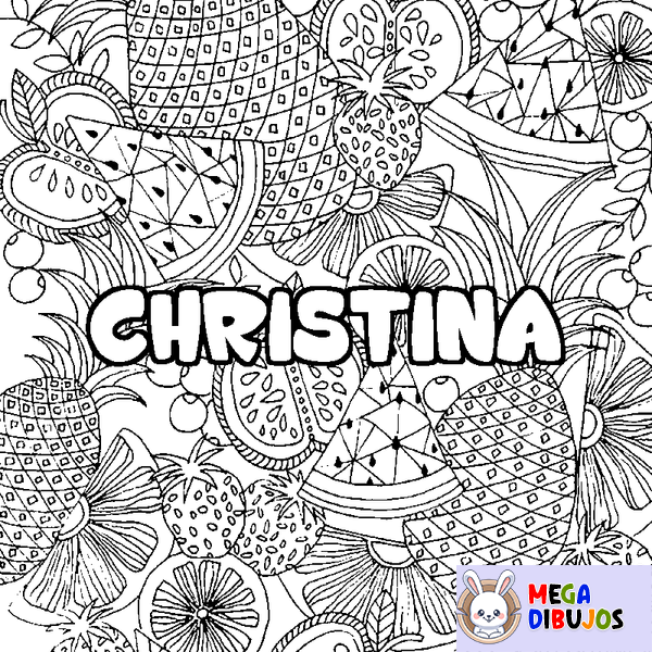 Coloraci&oacute;n del nombre CHRISTINA - decorado mandala de frutas