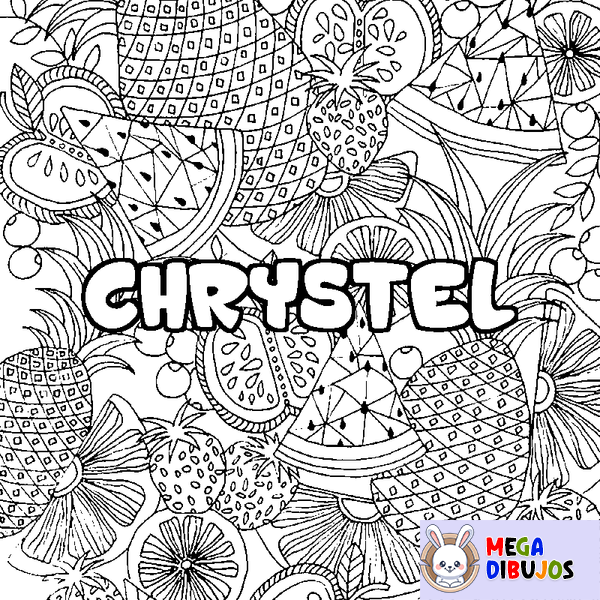 Coloraci&oacute;n del nombre CHRYSTEL - decorado mandala de frutas