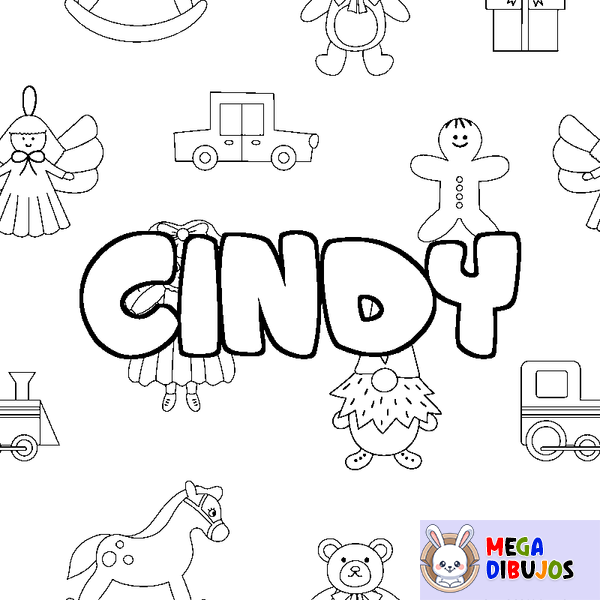 Coloraci&oacute;n del nombre CINDY - decorado juguetes