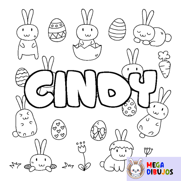 Coloraci&oacute;n del nombre CINDY - decorado Pascua