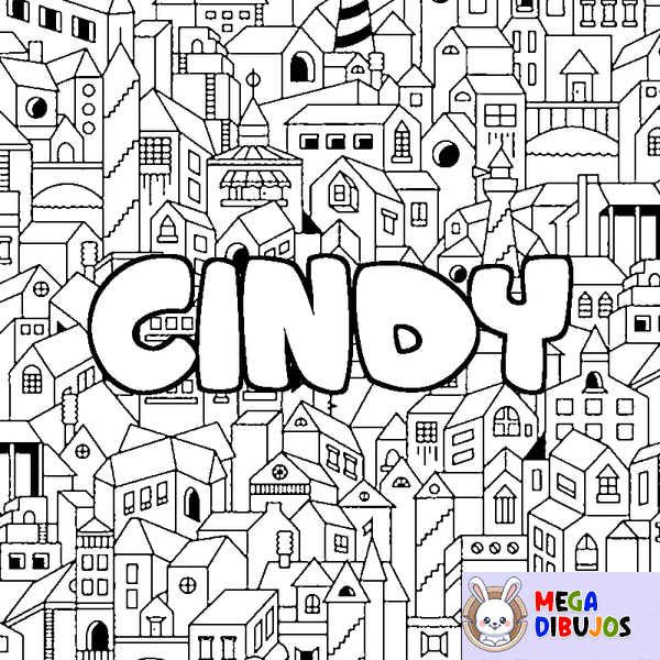Coloraci&oacute;n del nombre CINDY - decorado ciudad