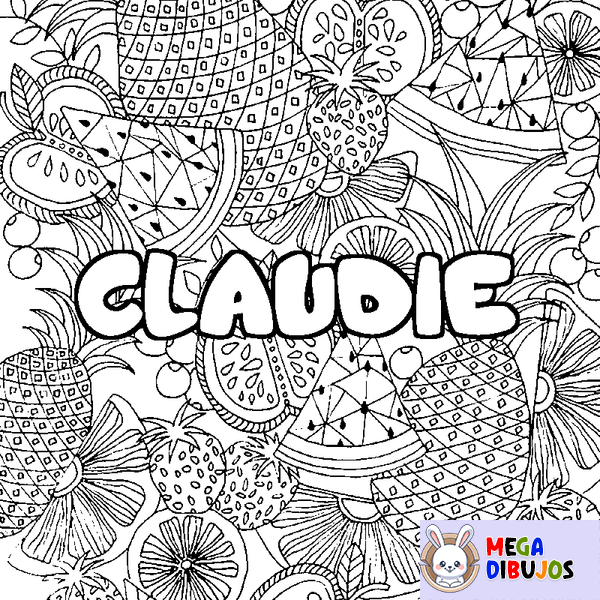 Coloraci&oacute;n del nombre CLAUDIE - decorado mandala de frutas