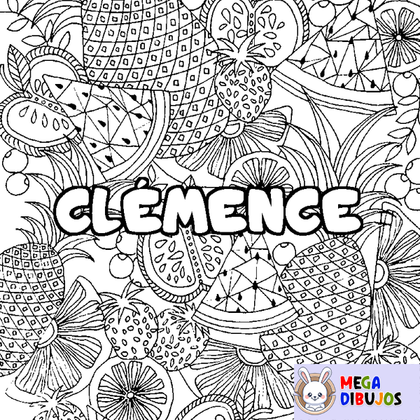 Coloraci&oacute;n del nombre CL&Eacute;MENCE - decorado mandala de frutas
