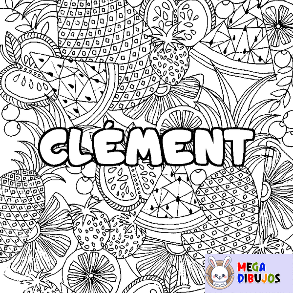 Coloraci&oacute;n del nombre CL&Eacute;MENT - decorado mandala de frutas