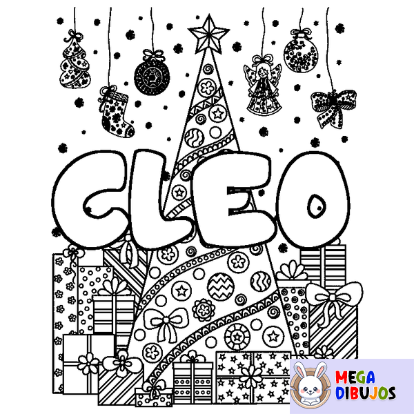Coloraci&oacute;n del nombre CLEO - decorado &aacute;rbol de Navidad y regalos
