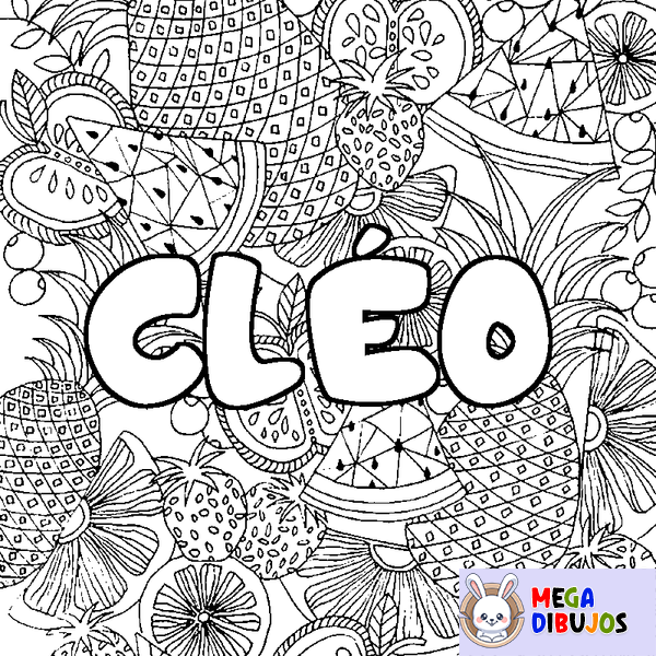 Coloraci&oacute;n del nombre CL&Eacute;O - decorado mandala de frutas