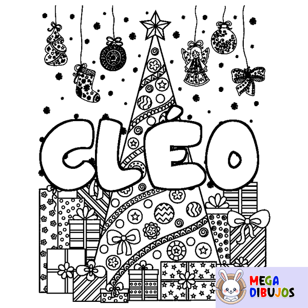 Coloraci&oacute;n del nombre CL&Eacute;O - decorado &aacute;rbol de Navidad y regalos