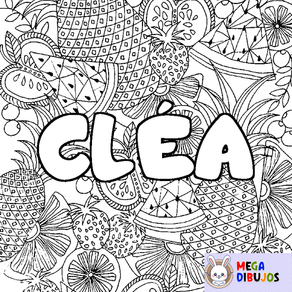 Coloraci&oacute;n del nombre CL&Eacute;A - decorado mandala de frutas